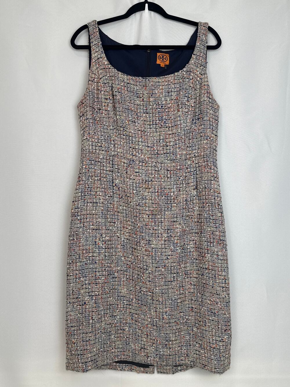 Tory Burch Navy Multi Tweed Sheath Dress Size 14